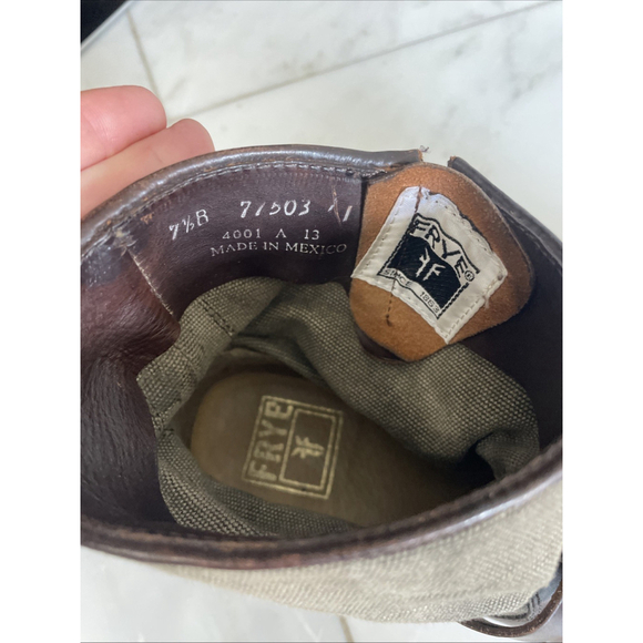 Frye, Women’s 7.5, Dark Brown Chocolate Leather And Canvas Low Buckle Ankle Boot - Picture 9 of 11